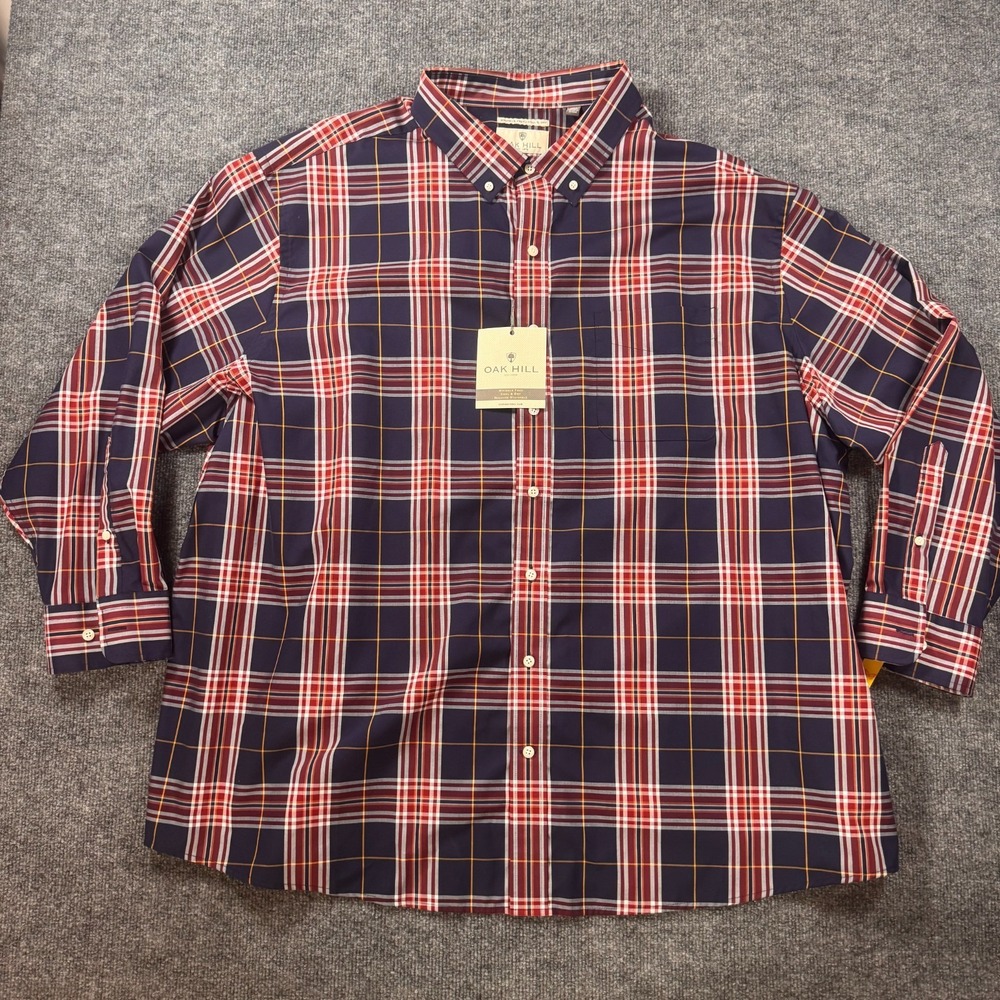 Oak Hill Fit NWT Mens 3XL Button Down Shirt Blue & Red Plaid Wrinkle Free